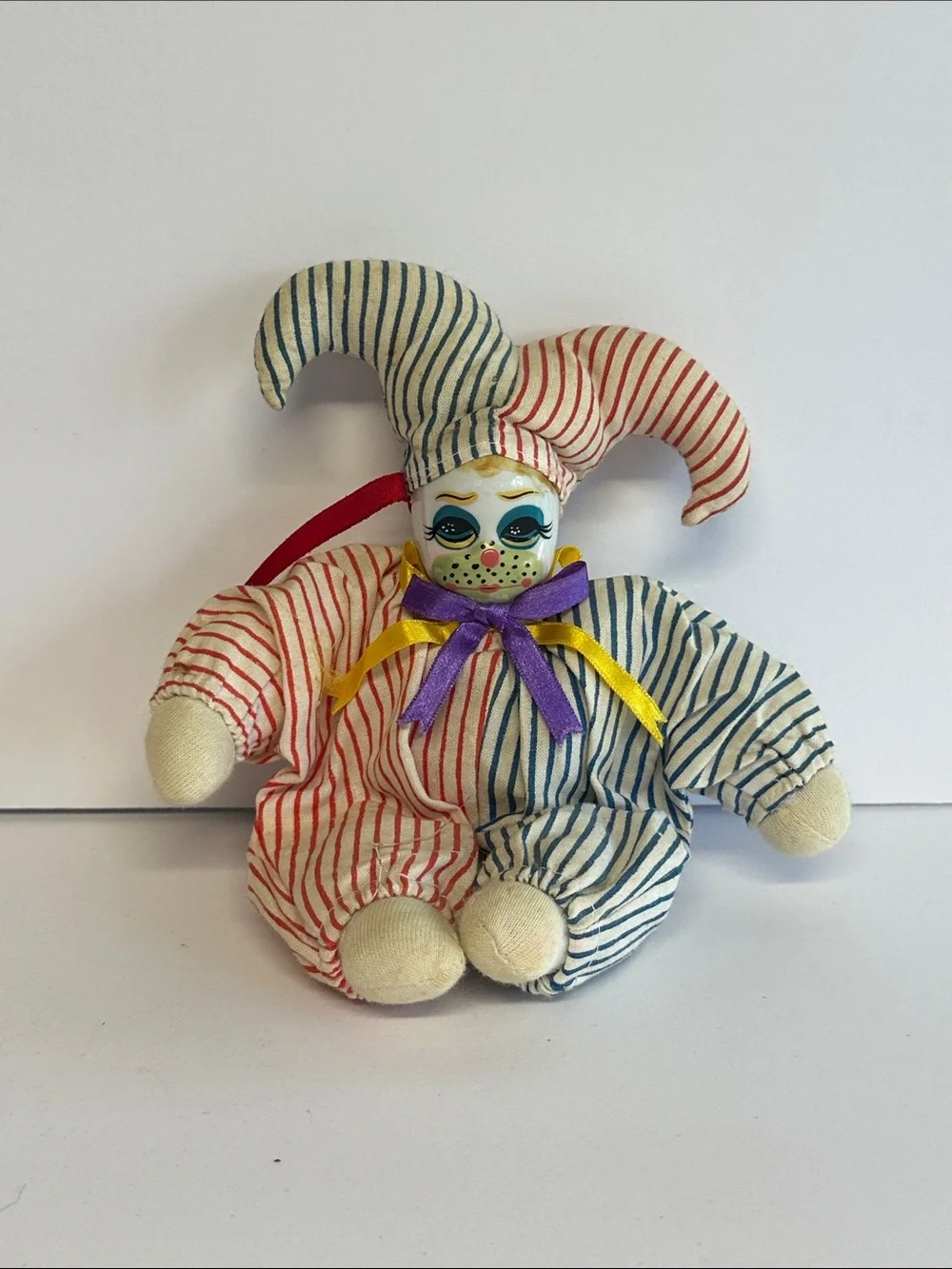 Striped Clown Jester Plush Toy in Red & Blue